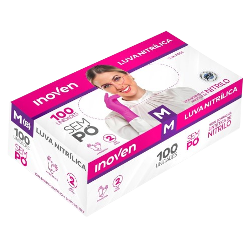 LUVA NITRÍLICA INOVEN M C/100 S/PÓ ROSA