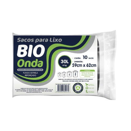 SACO LIXO 30LTS 59X62CM C/10 BIO ONDA REFORÇADO
