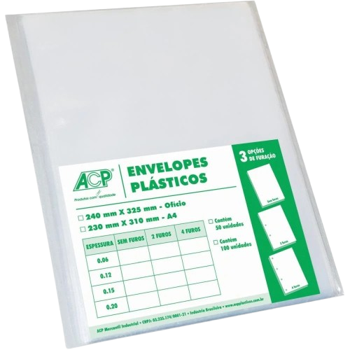 ENVELOPE PLÁSTICO ACP OF 4 FUROS C/100 MÉDIO